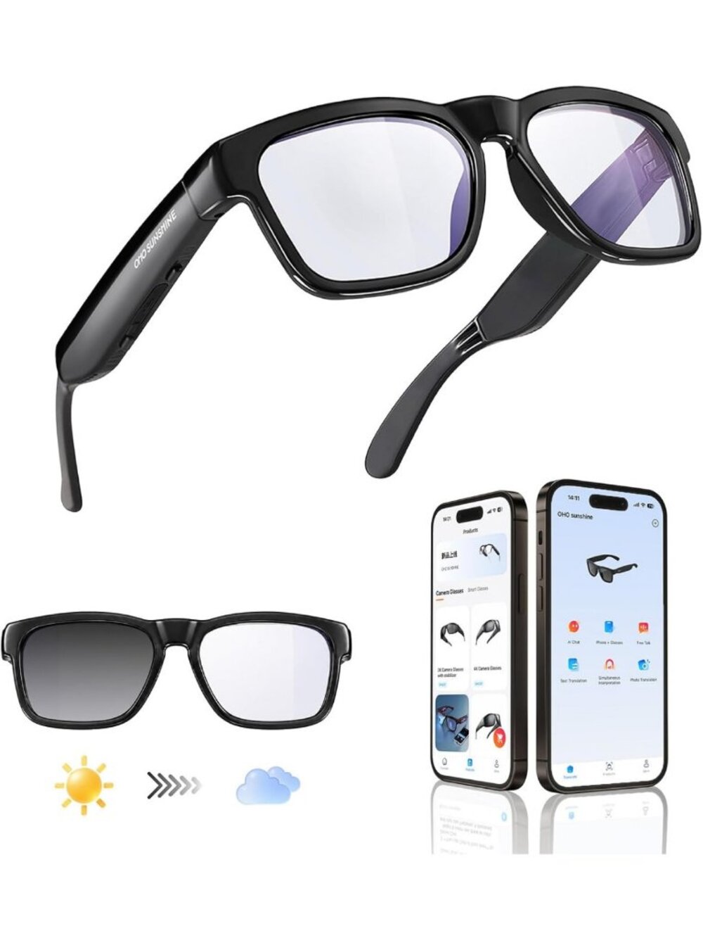 Smart Photochromic Bluetooth Sunglasses | Open-Ear Design | AI Tech Glasses